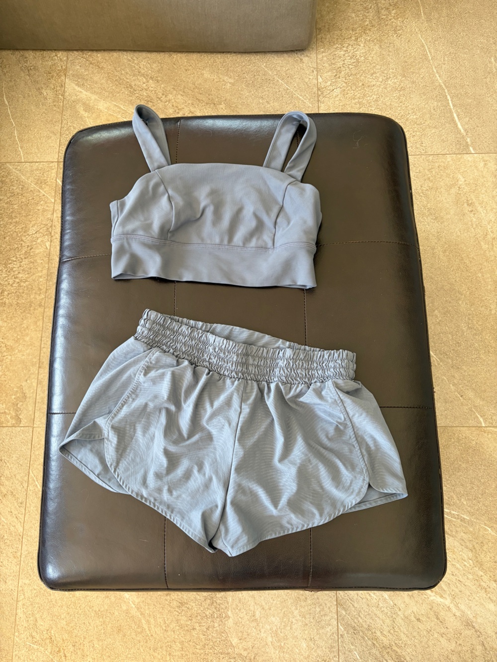 Zella Dusty Blueish grey Crop Top and Elastic Waist Shorts Set medium